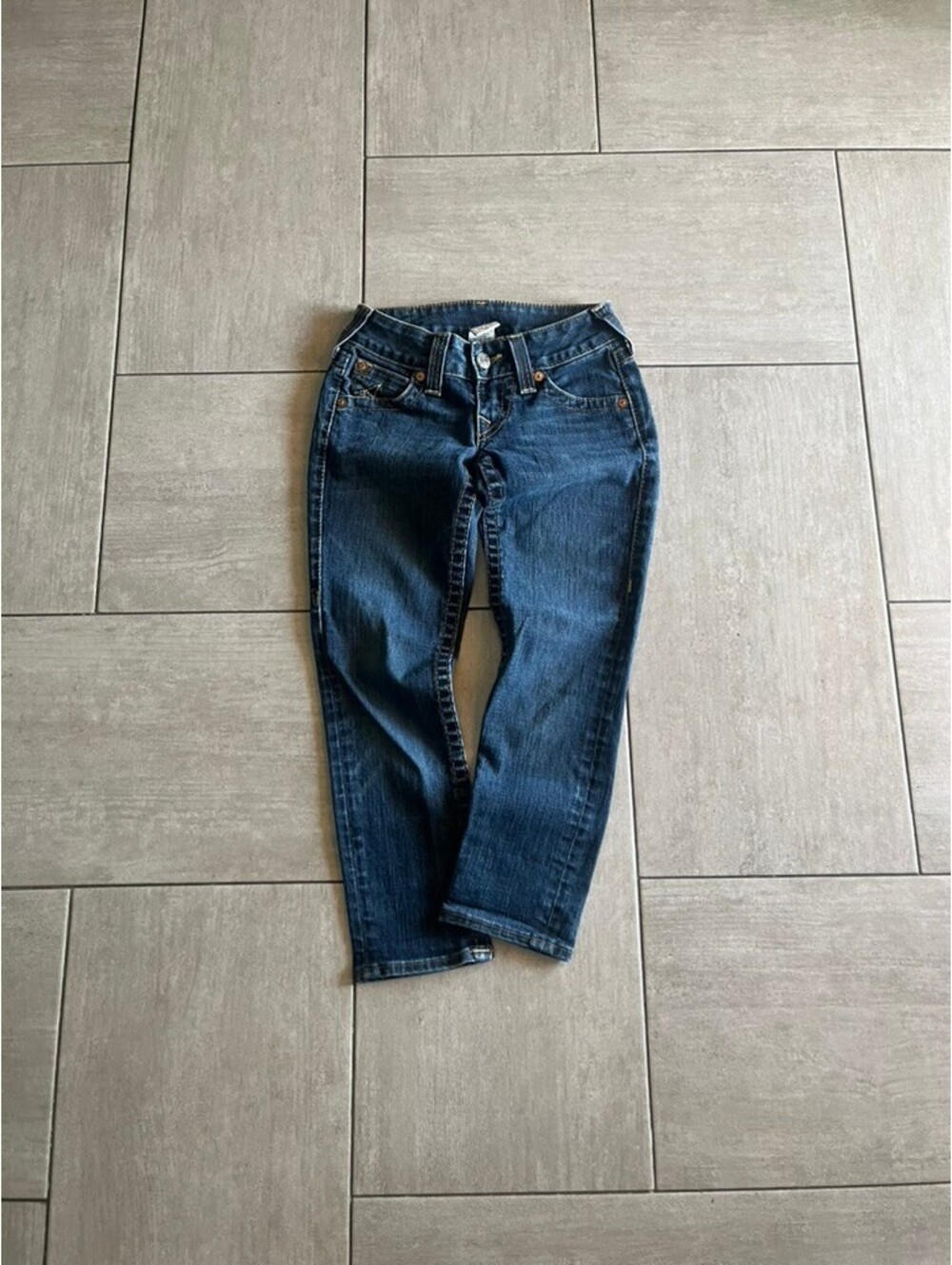 True Religion Brand Capri Jeans Skinny Dark Blue Denim Size Twenty Four